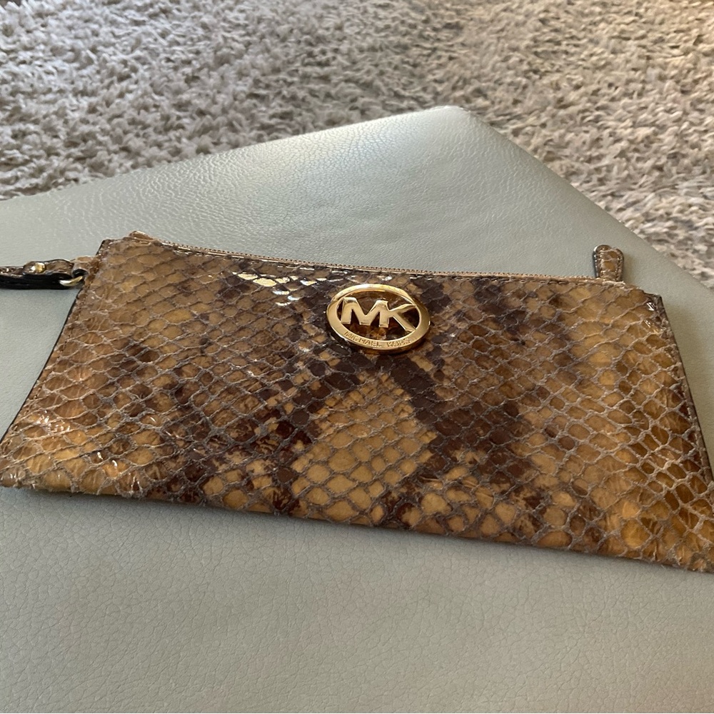 Michael Kors Gold and Brown Snake Print Wristlet